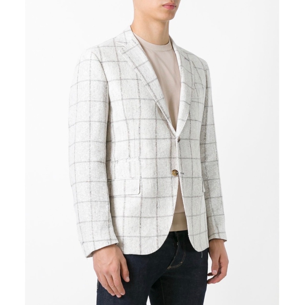 Eleventy Platinum Mens Linen Blend Windowpane Blazer Grey Made in Italy 54 US 44
